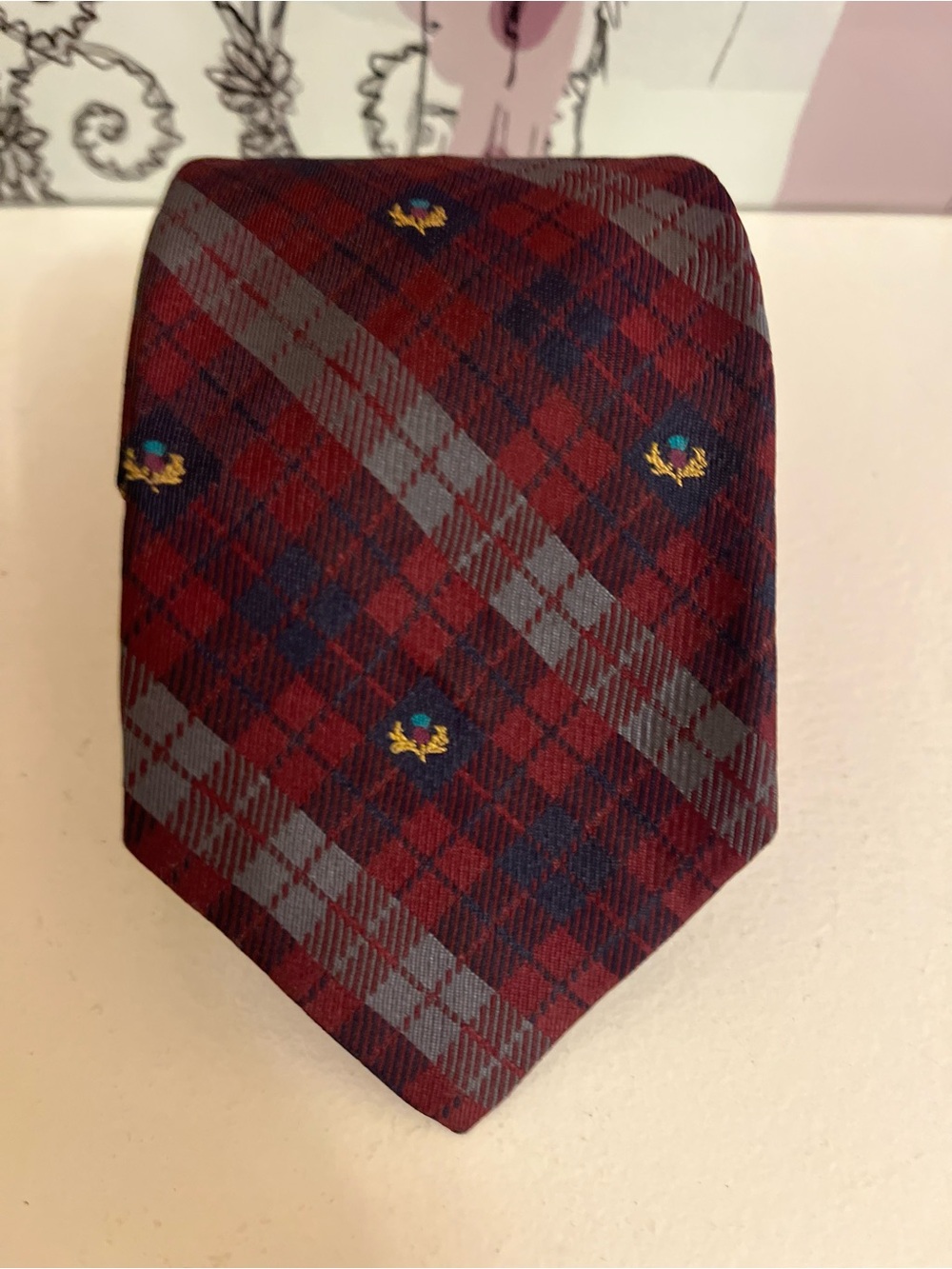 Robert Talbott 4 Nordstrom Hand-Sewn Burgundy Silk Tie w/ Gold Crest Accents